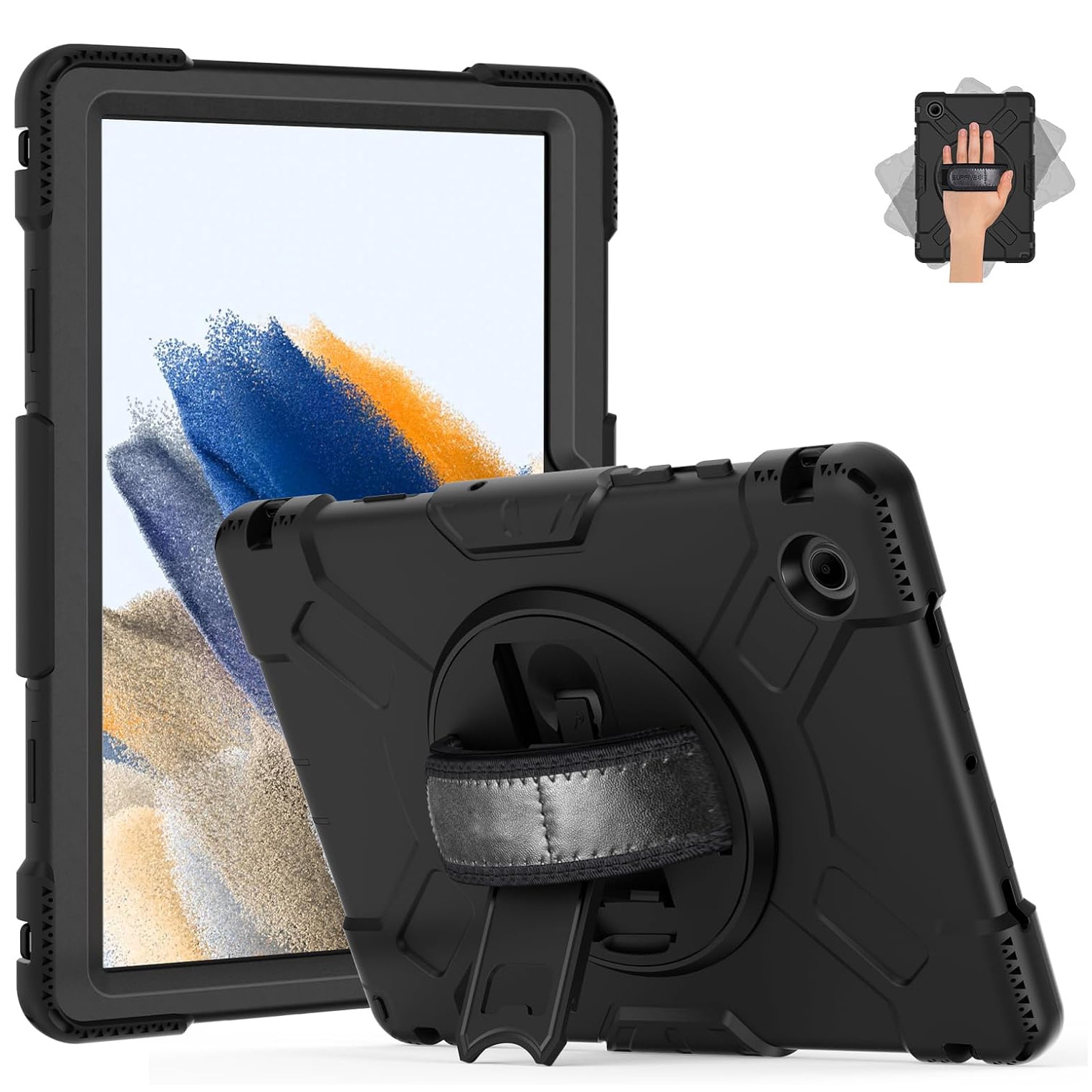 Pancerne Etui ARMOR z Uchwytem i Podstawką | Black do Samsung Galaxy Tab A8 10.5 X200/X205