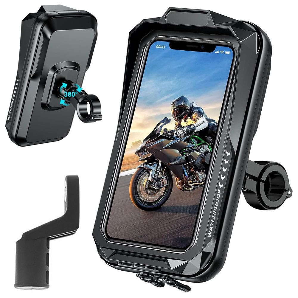 Wodoodporny Zamykany Uchwyt Etui na Duży Telefon z Daszkiem | na Kierownicę lub Lusterko | Rower Motocykl