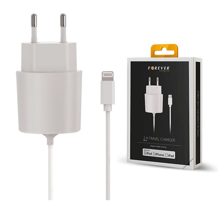 Forever | Ładowarka Sieciowa Apple Lightning 2.1A 120cm | MFI | Biała