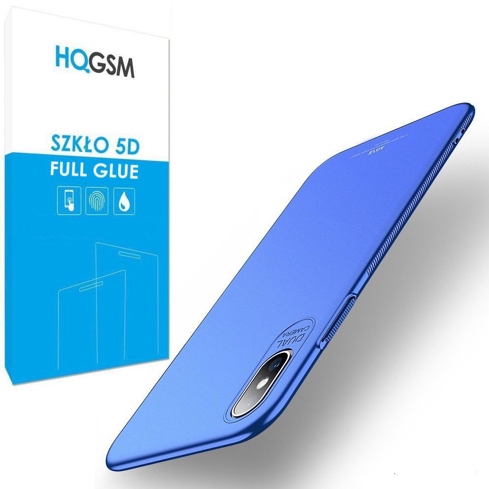 Apple iPhone Xs Max | Cienkie Etui MSVII Frosted Shell | Niebieskie + SZKŁO 5D