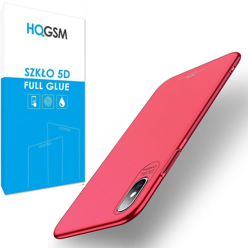 Apple iPhone Xs Max | Cienkie Etui MSVII Frosted Shell | Czerwone + SZKŁO 5D