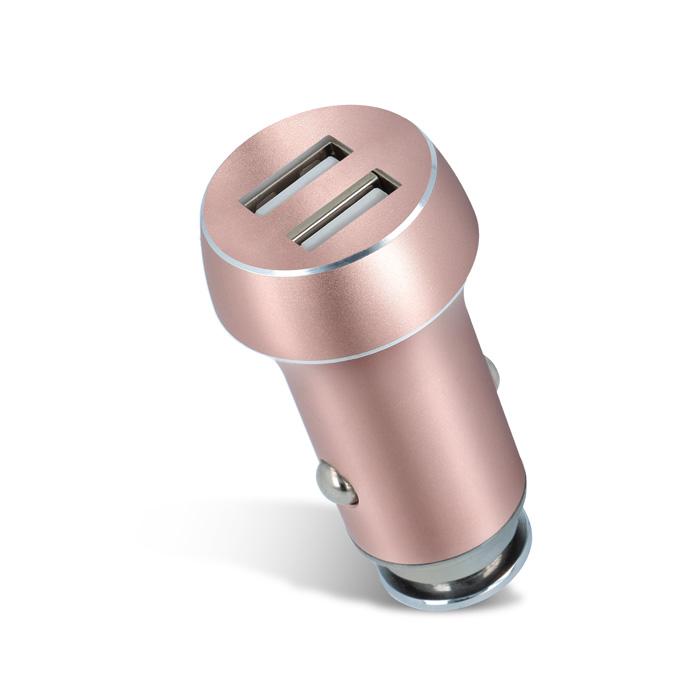 Aluminiowa Ładowarka Samochodowa 3.1A 2xUSB Rose Gold