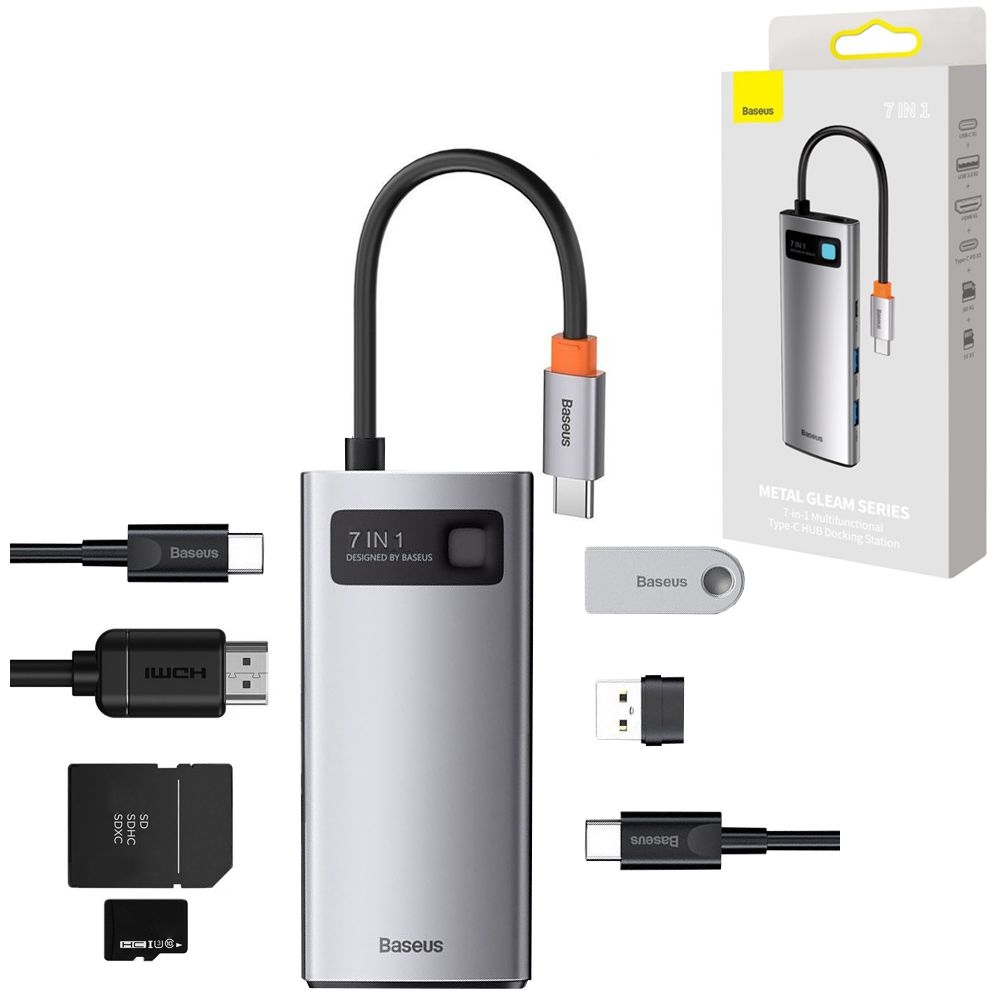 Baseus Metal 7w1 | USB-C HUB | USB-C PD 2x USB 3.0 HDMI 4K Czytnik Kart SD TF