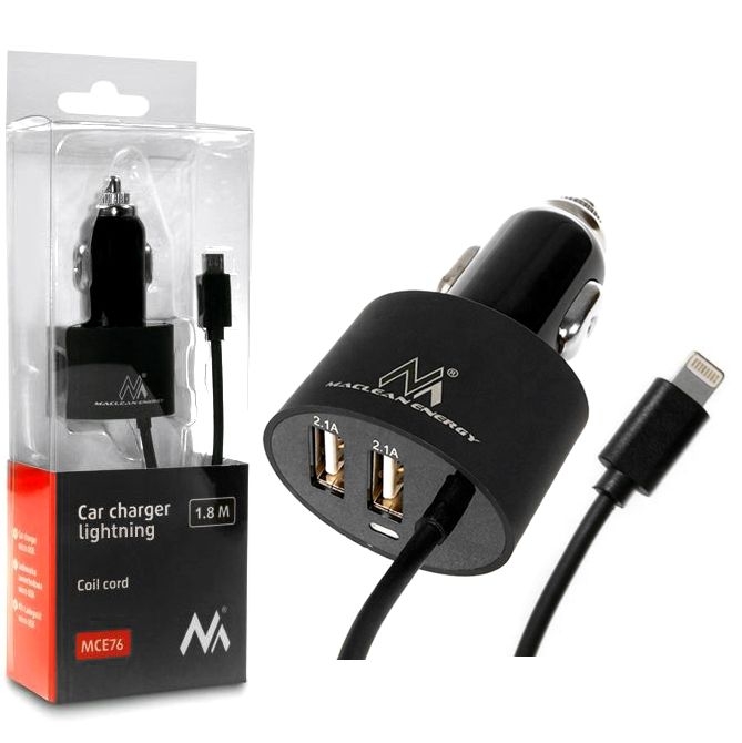 MacLean | Ładowarka Samochodowa 2xUSB + Kabel Lightning | 5.2A