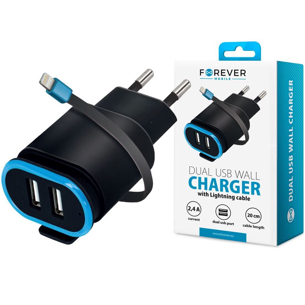 Forever | Ładowarka Sieciowa 2xUSB + Kabel Lightning | 2.4A