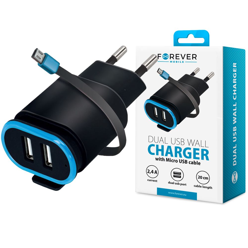 Forever | Ładowarka Sieciowa 2xUSB + Kabel microUSB | 2.4A
