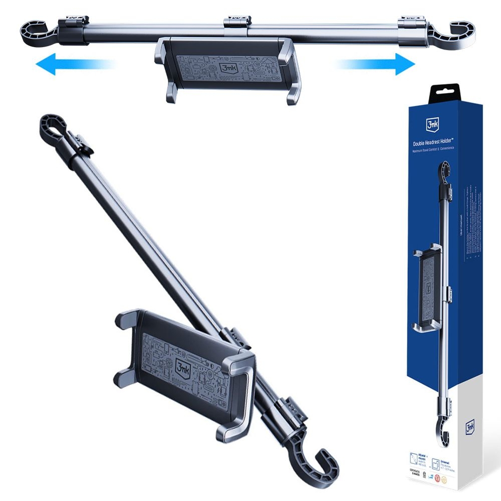3mk Double Headrest Holder | Centralny Uchwyt Samochodowy do Zagłówka | na Telefon Tablet
