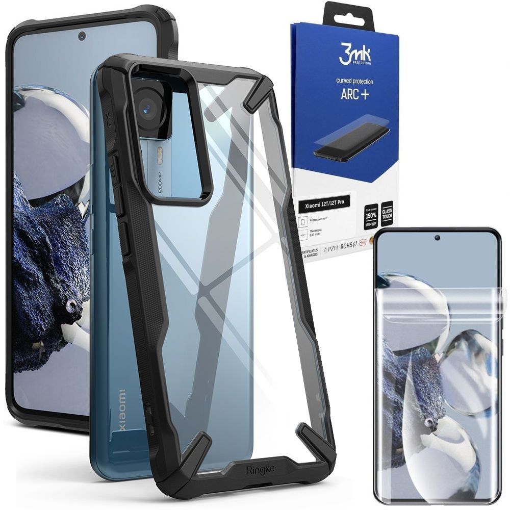 Etui RINGKE Fusion X | Black + FOLIA 3mk ARC+ do Xiaomi 12T / Pro