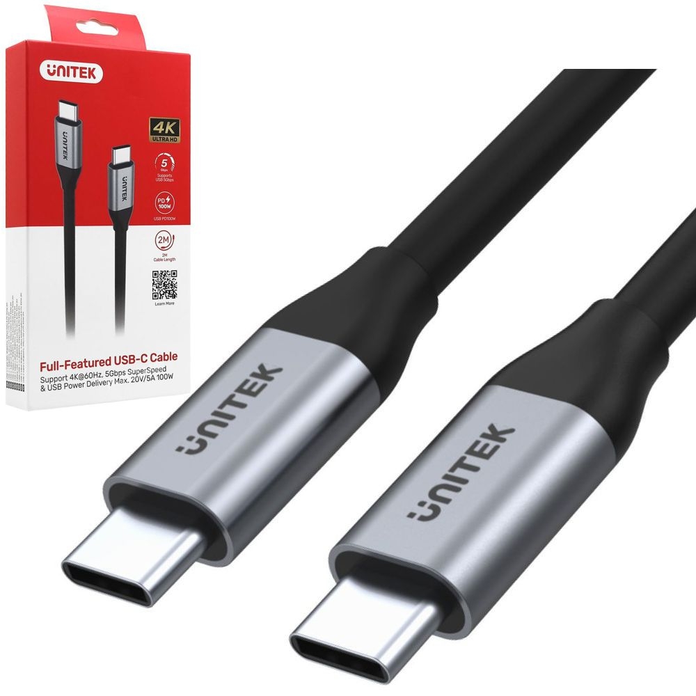 UNITEK | Kabel USB-C na USB-C | 5K 4K 60Hz 5Gb/s | 100W 20V/5A | 200cm