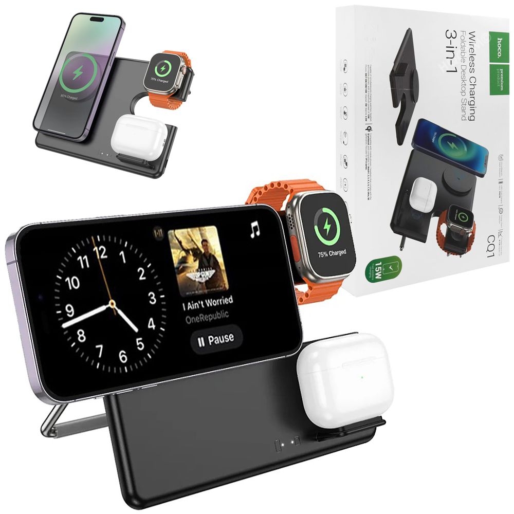 Hoco 3w1 | Składana Bezprzewodowa Ładowarka Indukcyjna Qi MagSafe | 15W