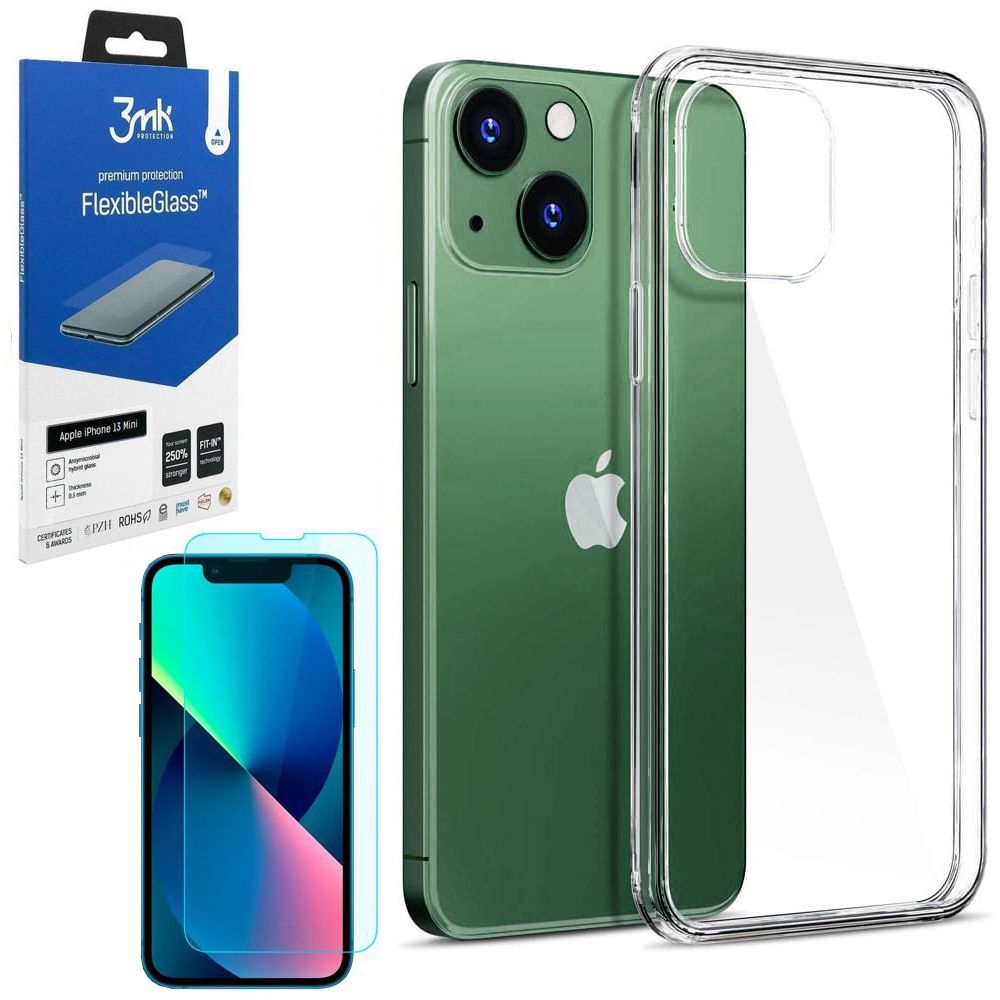Etui 3mk Clear Case | Bezbarwne + SZKŁO 3mk FG do Apple iPhone 13 Mini