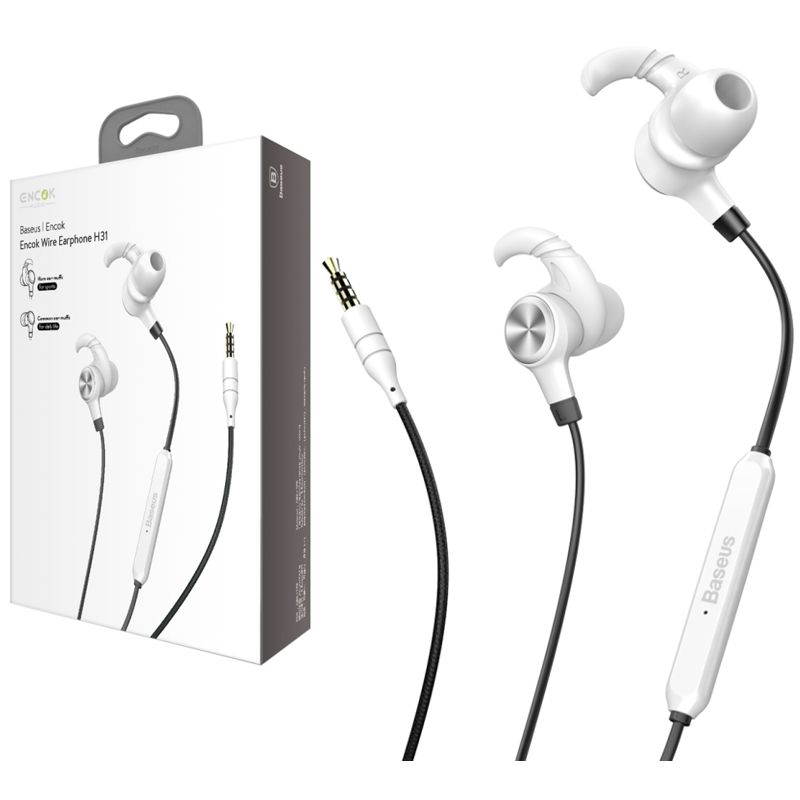 Baseus Encok | Sportowe Słuchawki HF Stereo | Białe