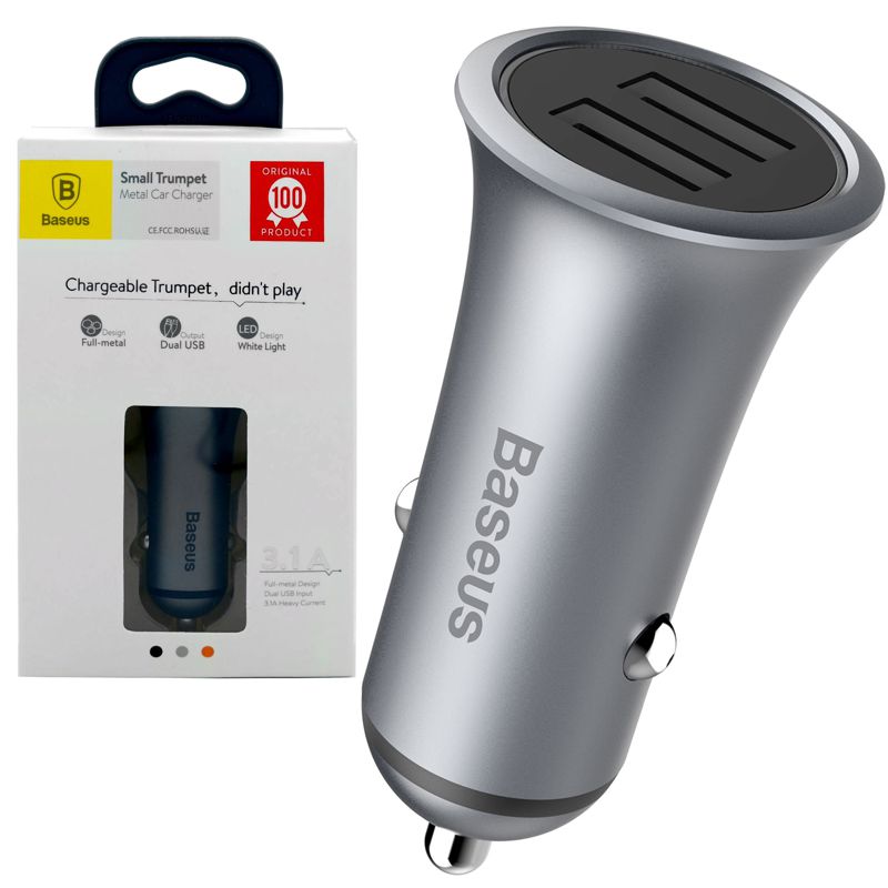 Baseus Small Trumpet | Metalowa Ładowarka 2xUSB 3.1A | Dark Gray