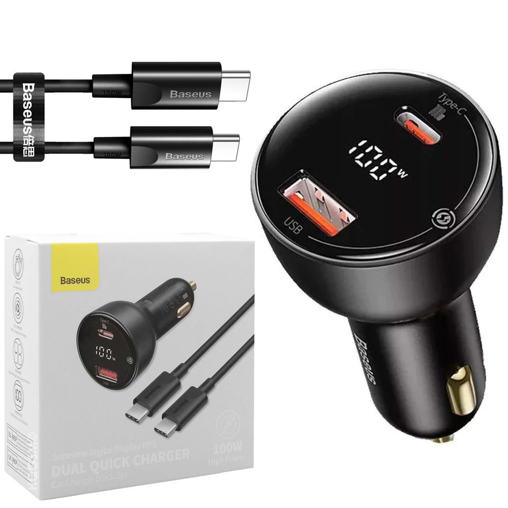 Baseus | Ładowarka 24V | Wyświetlacz LED USB USB-C PD PPS QC 4.0 | 100W + Kabel USB-C