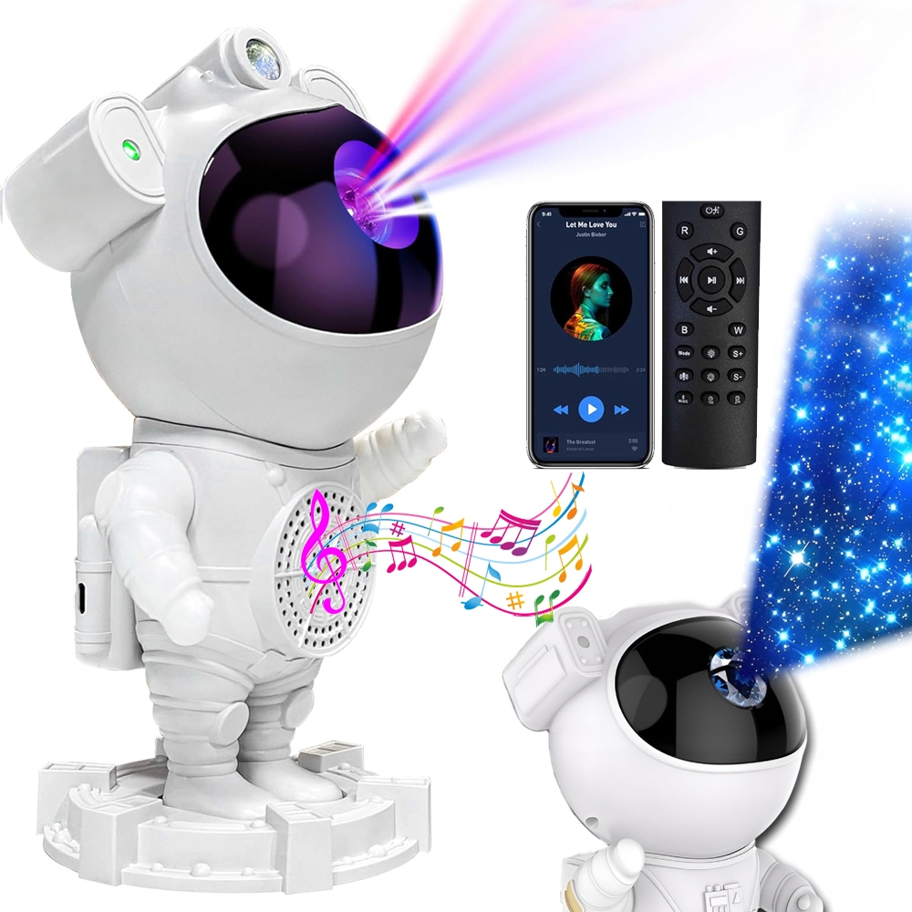 Projektor Gwiazd Rzutnik Astronauta Ludzik z Głośnikiem Bluetooth + Pilot | Lampka Nocna dla Dzieci