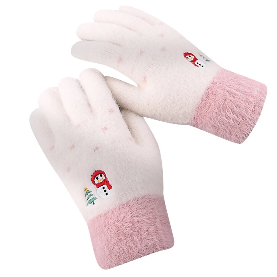 Zimowe Rękawiczki Damskie Dotykowe do Smartfona | z Bałwankiem