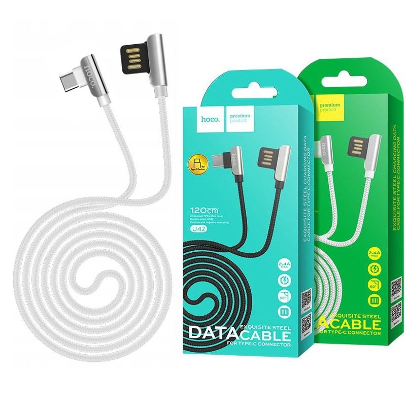 Hoco | Kątowy 90° Kabel USB-C w Oplocie | 120cm