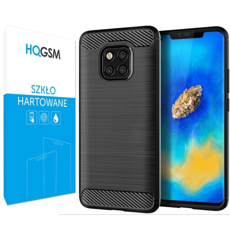 Huawei Mate 20 Pro | Etui CARBON Soft Case | Coal Black + SZKŁO