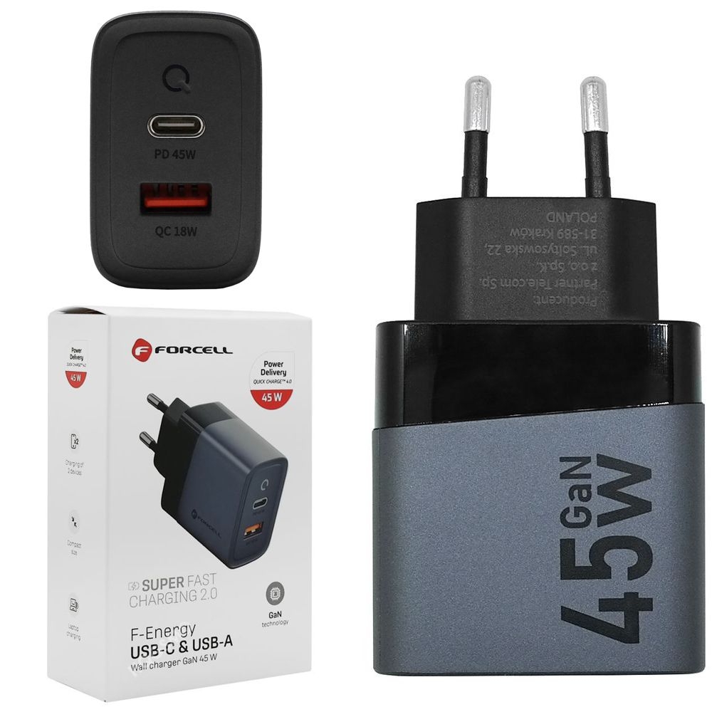 Forcell | Szybka Ładowarka Sieciowa USB USB-C SFC 2.0 PD QC 4.0 | 45W