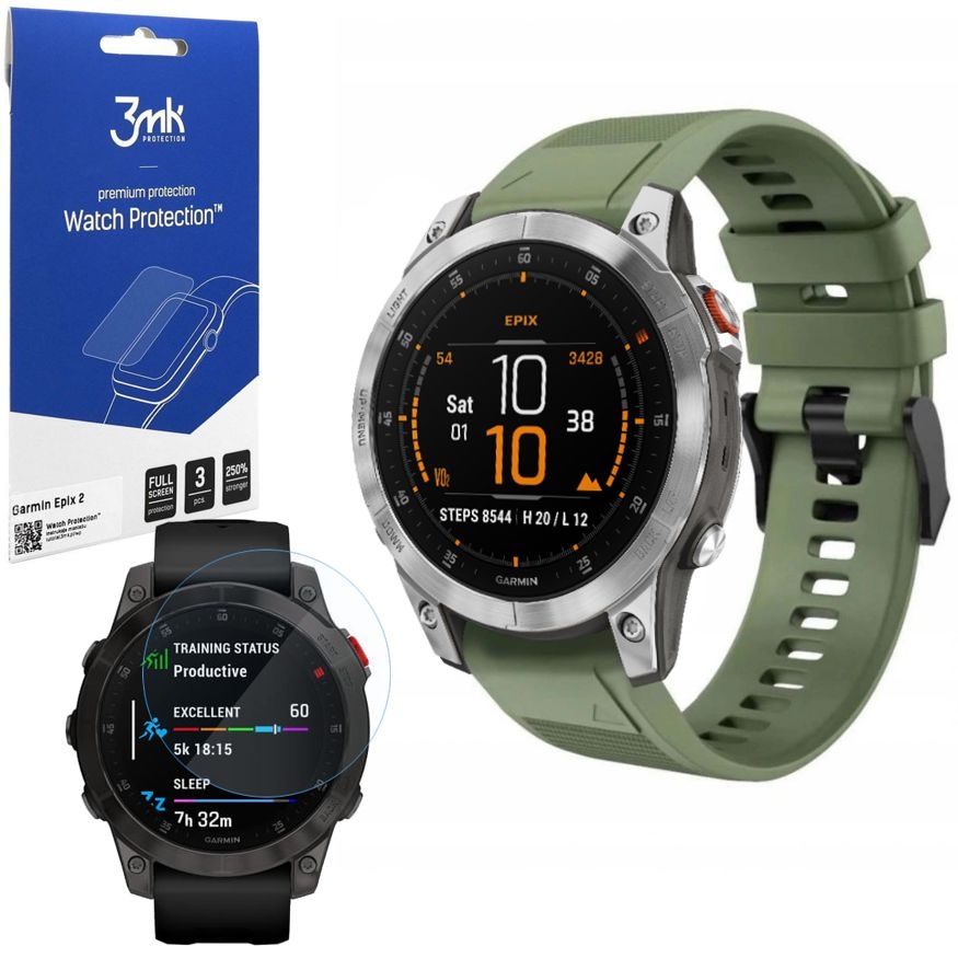 Pasek Silikonowy Armband | Army Green + 3x FOLIA 3mk do Garmin epix 2