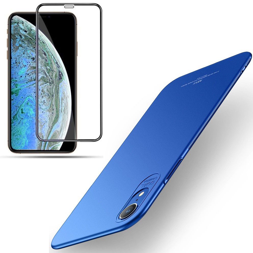 Apple iPhone Xr | Cienkie Etui MSVII Frosted Shell | Niebieskie + SZKŁO 5D