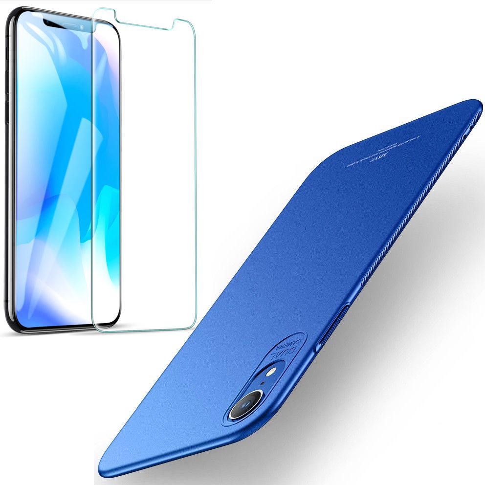 Apple iPhone Xr | Cienkie Etui MSVII Frosted Shell | Niebieskie + SZKŁO