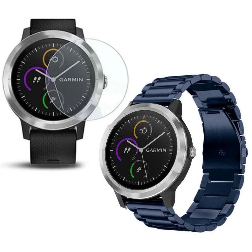do Garmin Vivoactive 3 | Stalowy Pasek Bransoleta | Blue + SZKŁO