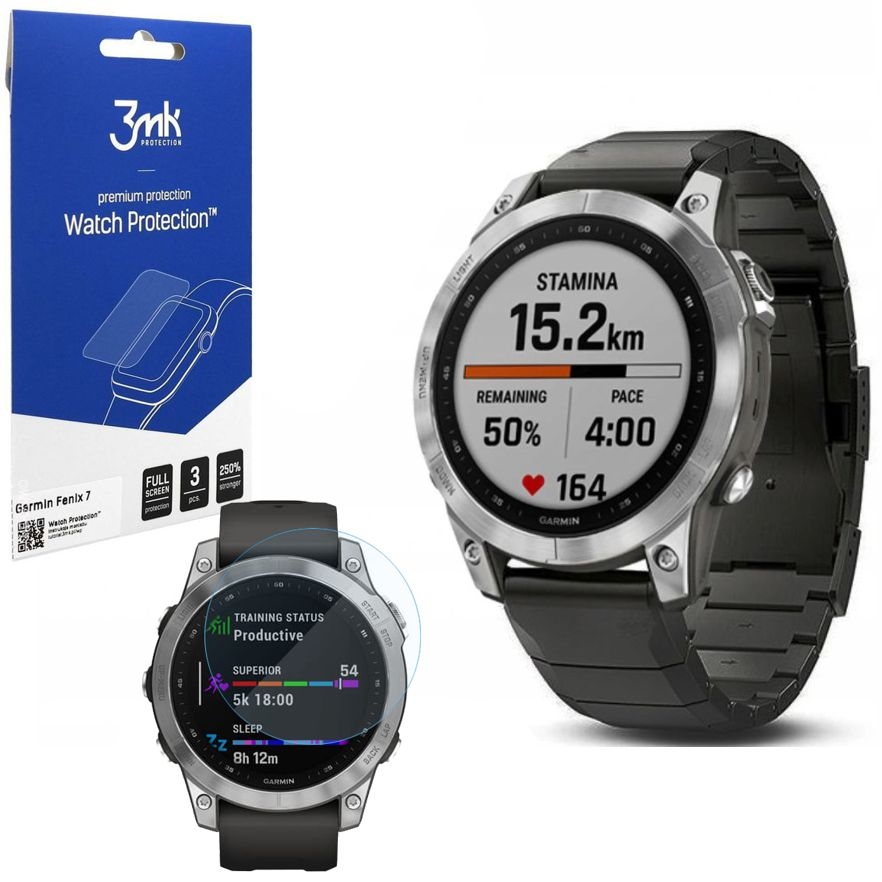Stalowy Pasek Bransoleta | Black + 3x FOLIA 3mk do Garmin Fenix 7