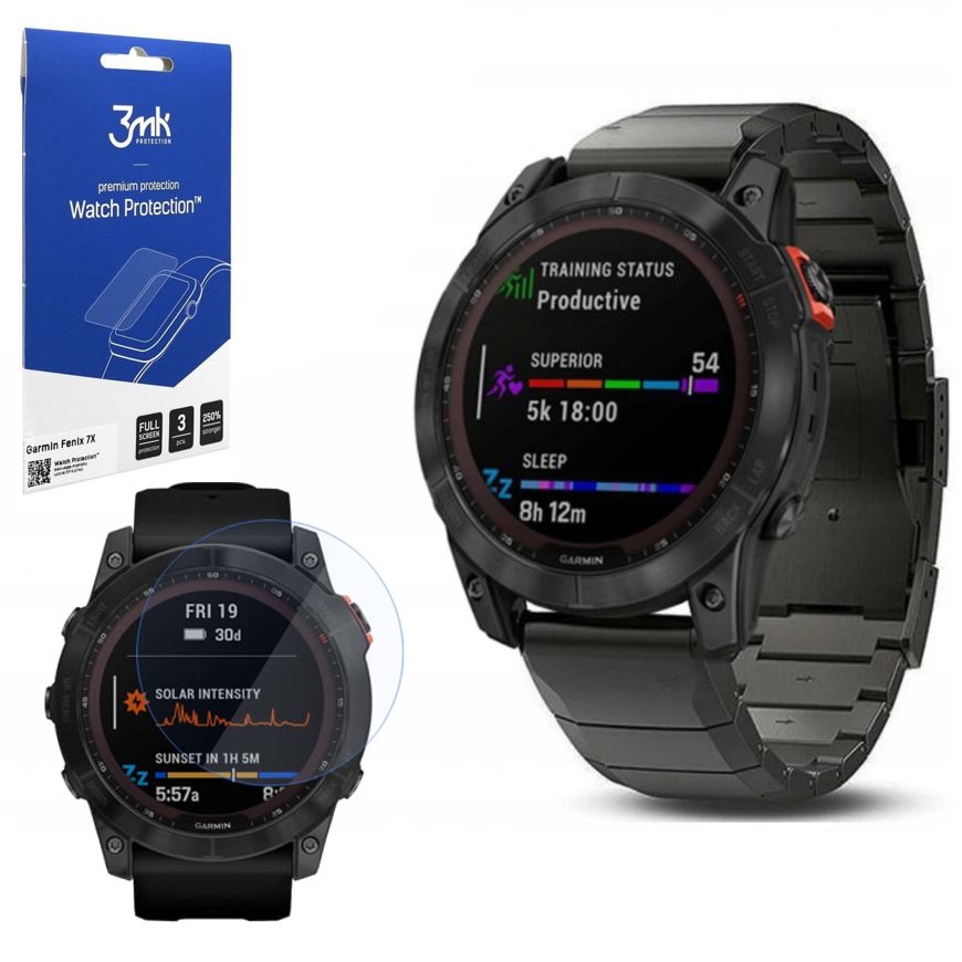 Stalowy Pasek Bransoleta | Black + 3x FOLIA 3mk do Garmin Fenix 7X