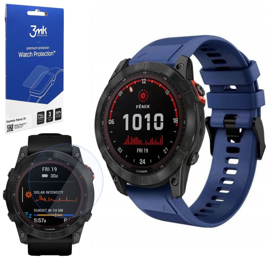 Pasek Silikonowy Armband | Granatowy + 3x FOLIA 3mk do Garmin Fenix 7X