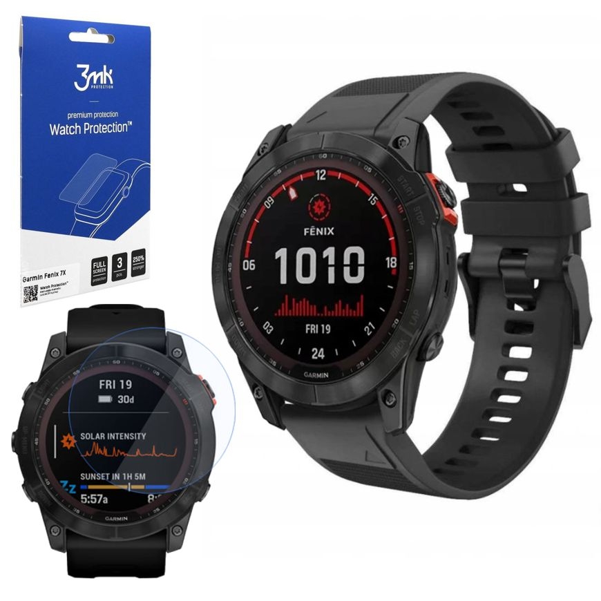 Pasek Silikonowy Armband | Czarny + 3x FOLIA 3mk do Garmin Fenix 7X