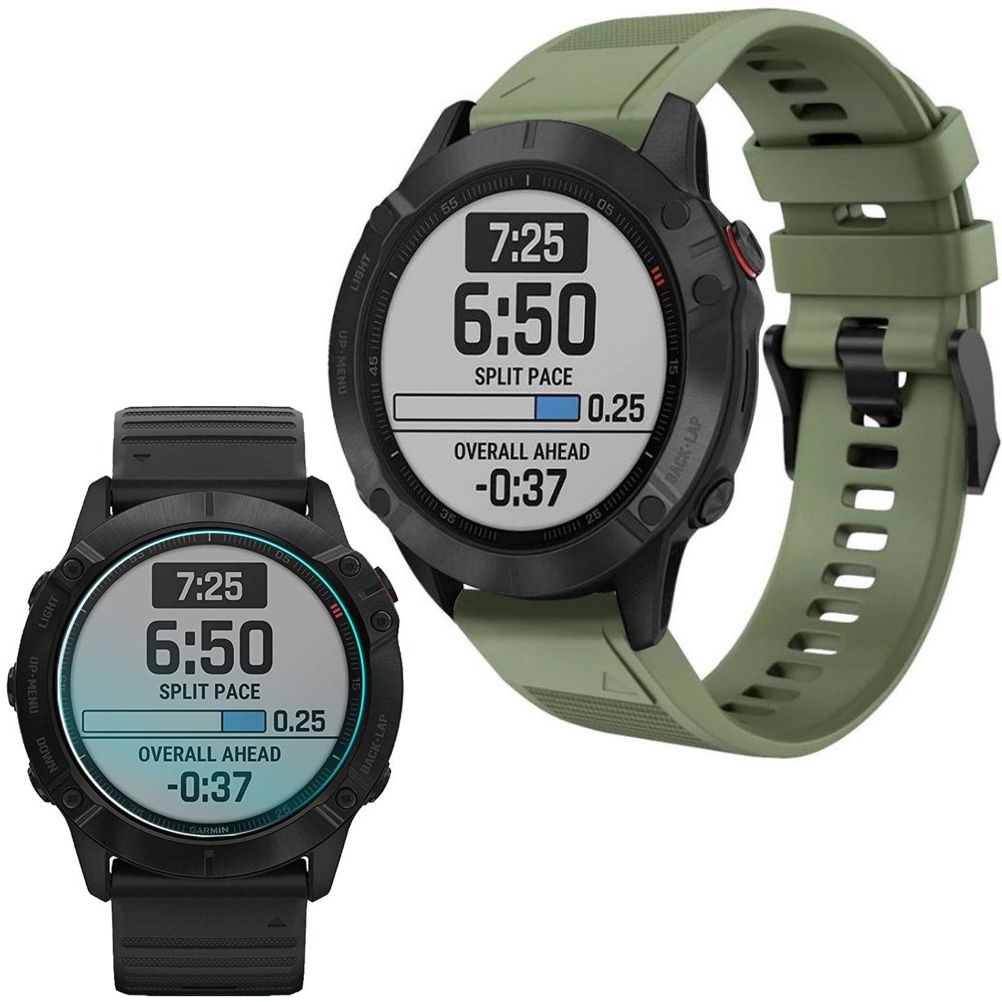 Garmin Fenix 6/Pro | 22mm | Pasek Silikonowy Armband | Army Green + SZKŁO