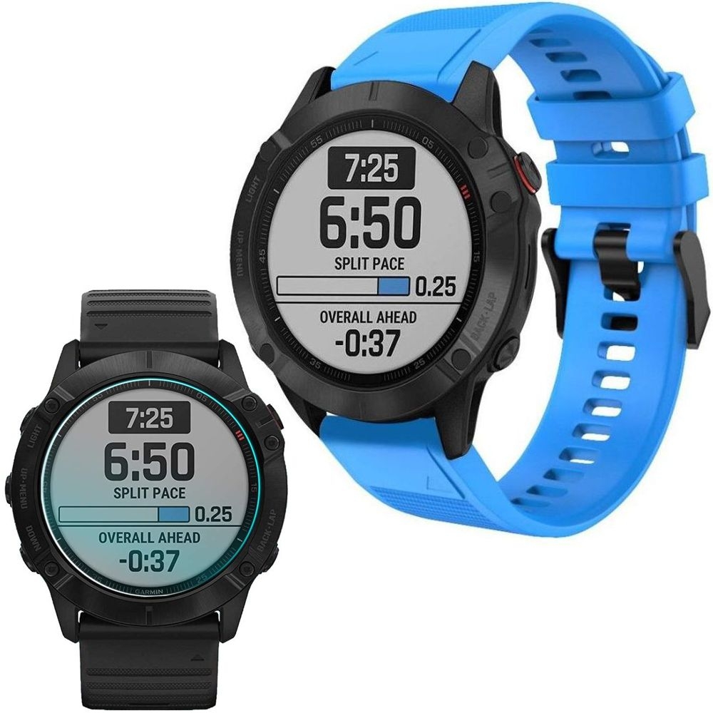 Garmin Fenix 6X/Pro | 26mm | Pasek Silikonowy Armband | Niebieski + SZKŁO