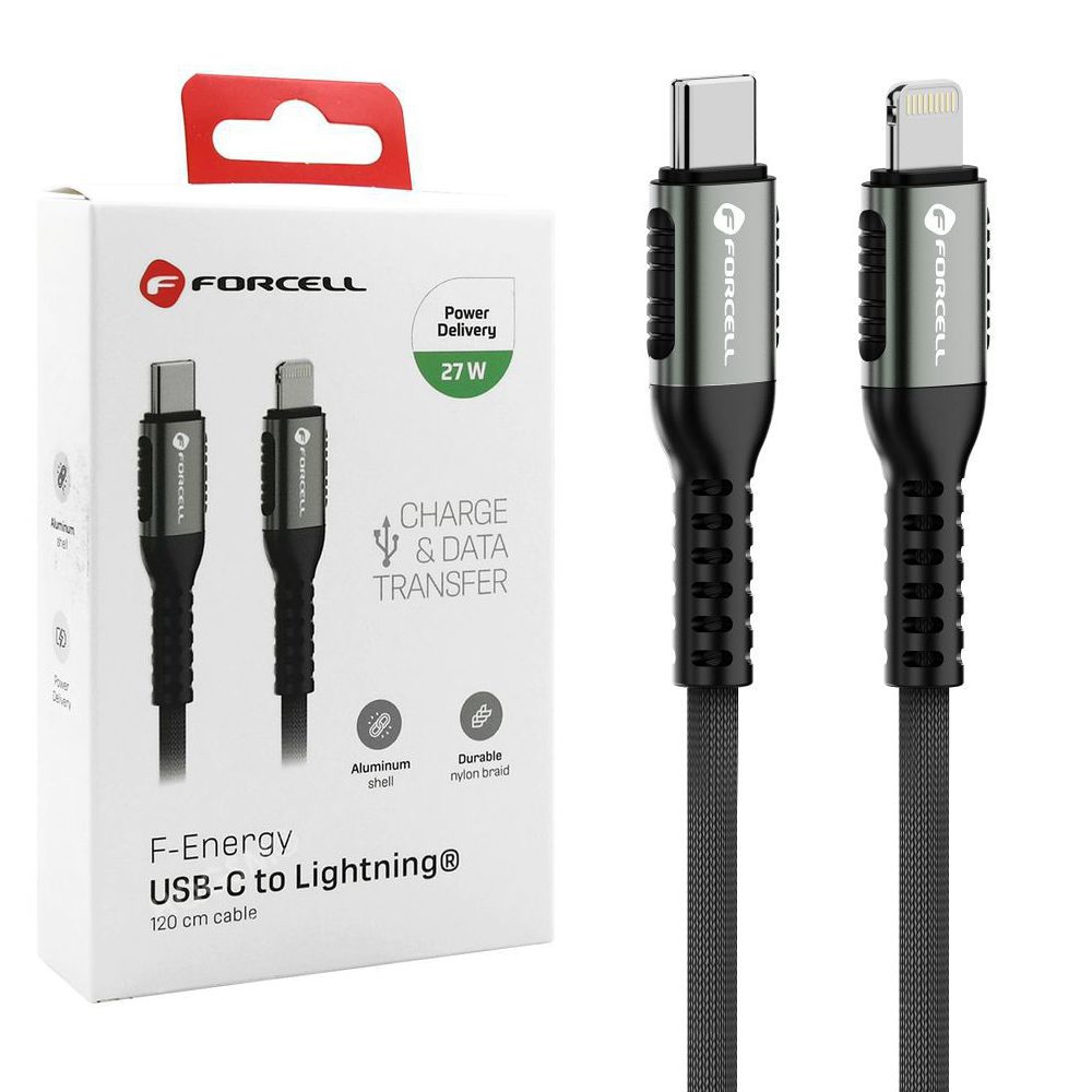 Forcell | Nylonowy Kabel USB-C Lightning 27W | Apple CarPlay | 120cm