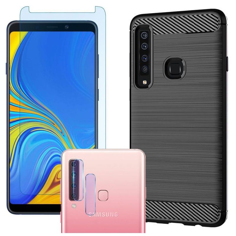 Samsung Galaxy A9 2018 | Etui CARBON Soft Case | Coal Black + SZKŁO + Aparat
