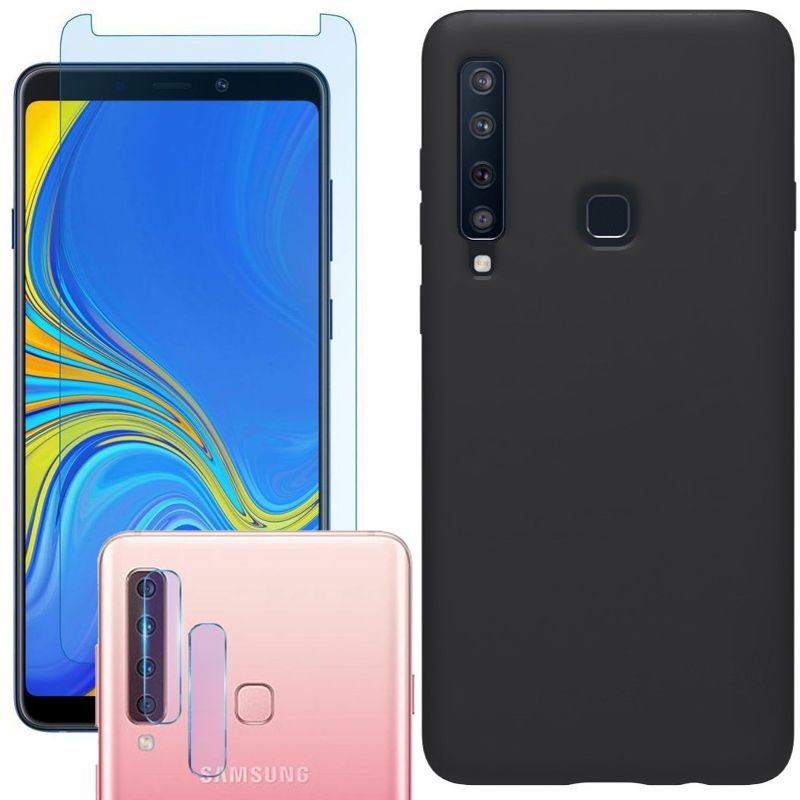Samsung Galaxy A9 2018 | Etui Silicone Case SOFT | Black + SZKŁO + Aparat