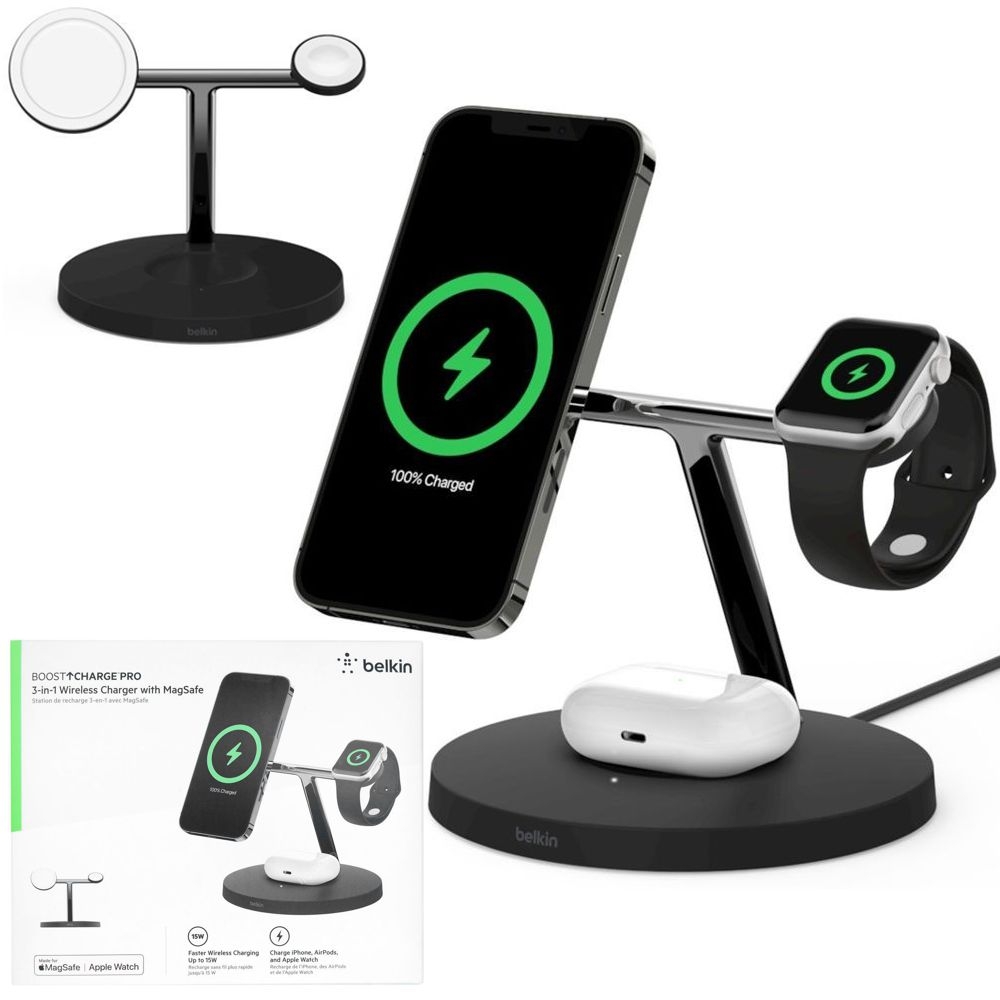 Belkin 3-in-1 Wireless Charger  | Bezprzewodowa Ładowarka Indukcyjna Qi Stojak 3w1 z MagSafe | 15W