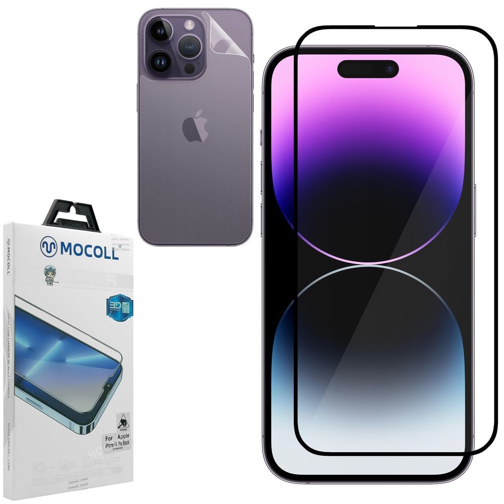 Mocoll | Szkło Hartowane FULL COVER + Matowa FOLIA na Tył do Apple iPhone 14 Pro