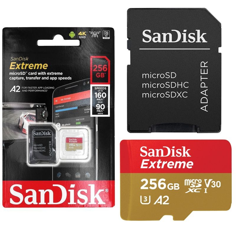 Karta Pamięci SanDisk Extreme 256GB | 160/90 MB/s A2 C10 V30 UHS-I U3 + Adapter
