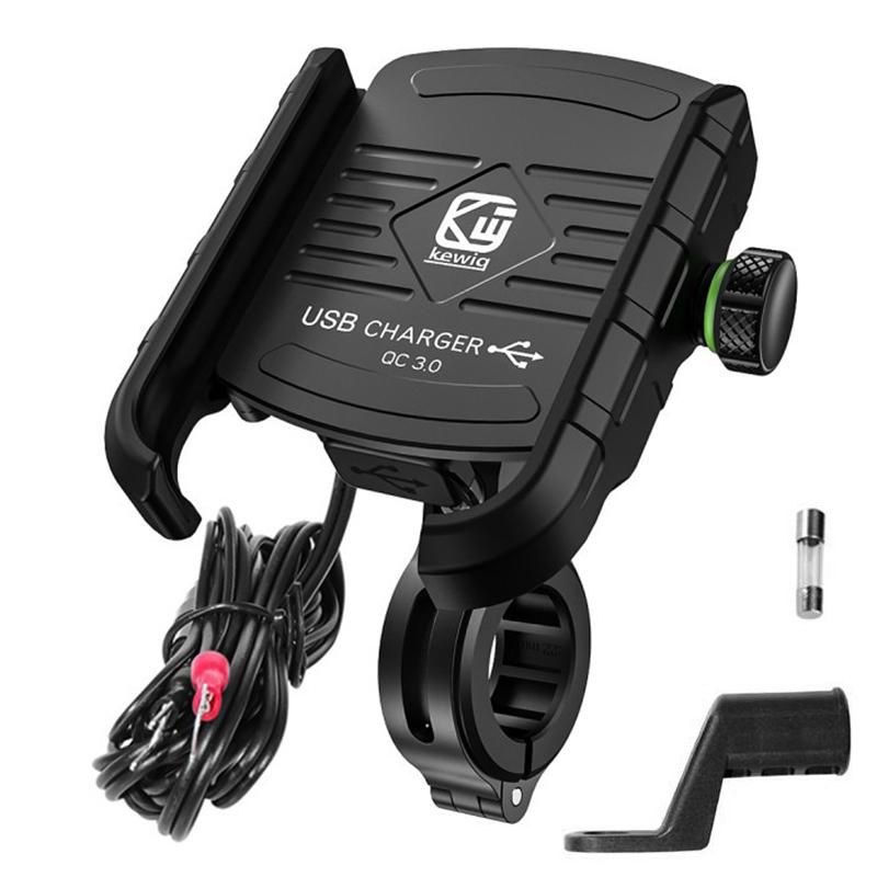 Metalowy Uchwyt Motocyklowy z Ładowarką QC 3.0 i Bezpiecznikiem | R9 | Czarny