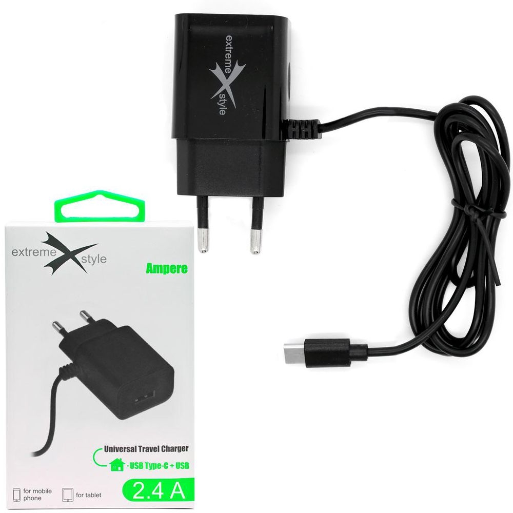 Ładowarka Sieciowa z Kablem USB-C + USB | 2.4A