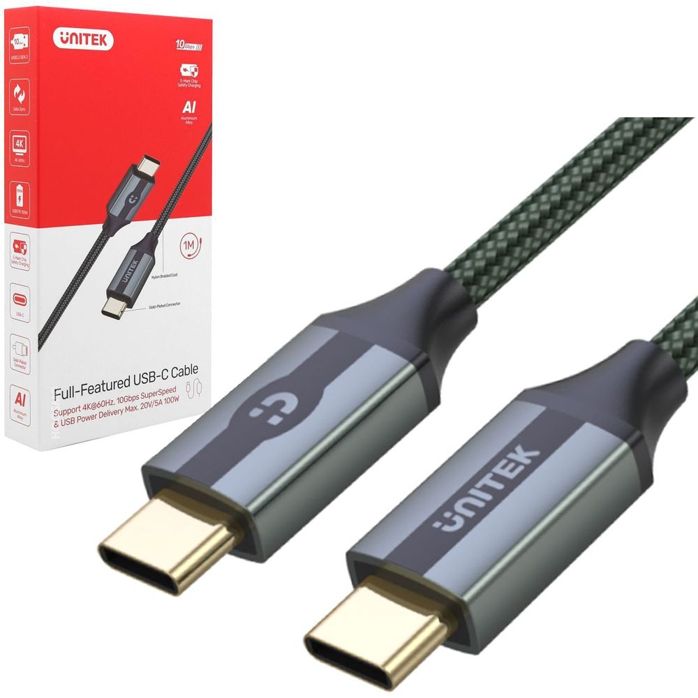 UNITEK | Kabel USB-C na USB-C | 5K 4K 60Hz 10Gb/s | 100W 20V/5A | 100cm