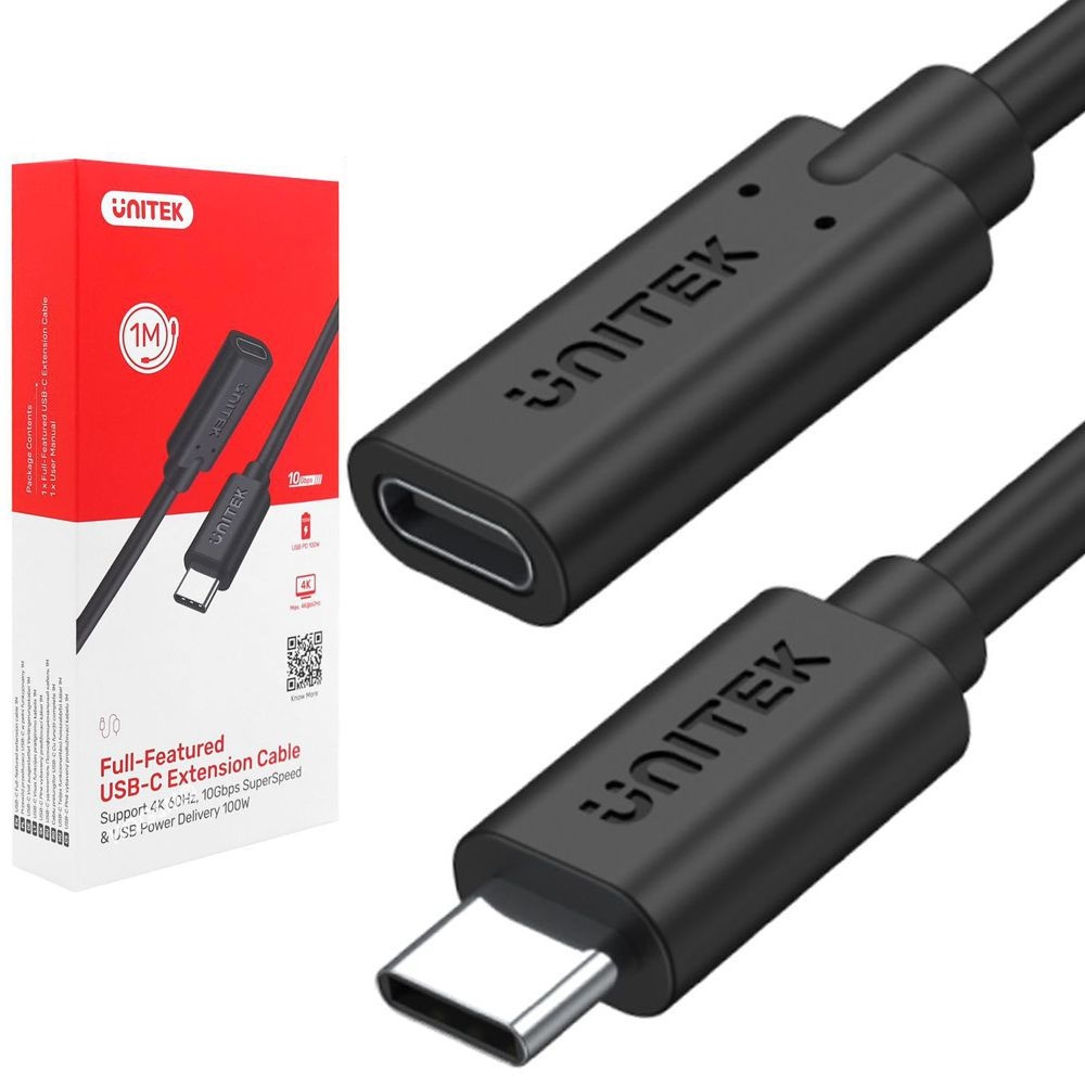 UNITEK | Kabel Przedłużacz USB-C | PD 100W QC 4.0 10Gb/s 4K 60Hz | 100cm