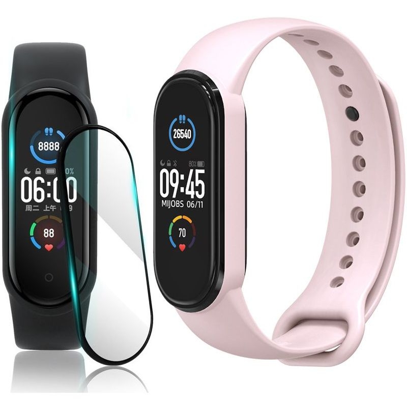 Sportowy Pasek Silikonowy | Różowy + SZKŁO do Xiaomi Mi Band 5