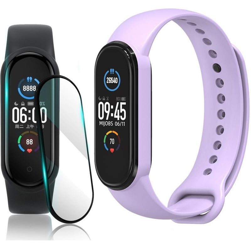 Sportowy Pasek Silikonowy | Fioletowy + SZKŁO do Xiaomi Mi Band 5