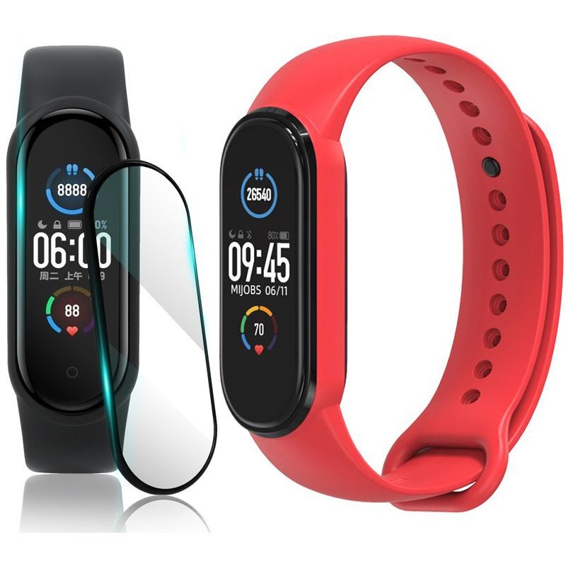 Sportowy Pasek Silikonowy | Czerwony + SZKŁO do Xiaomi Mi Band 5