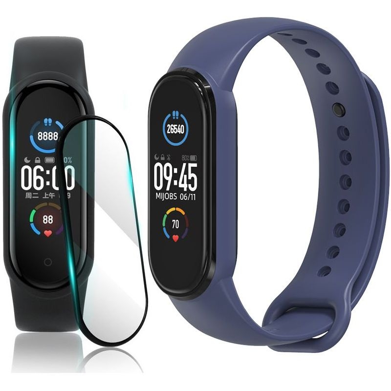 Sportowy Pasek Silikonowy | Granatowy + SZKŁO do Xiaomi Mi Band 5