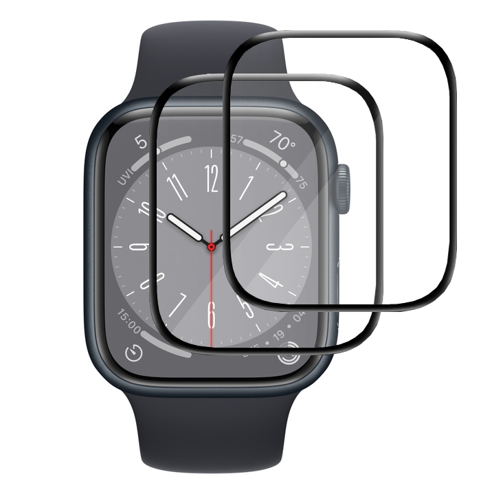 2x Szkło Hybrydowe | FULL COVER | Czarne do Apple Watch 9/8 45mm