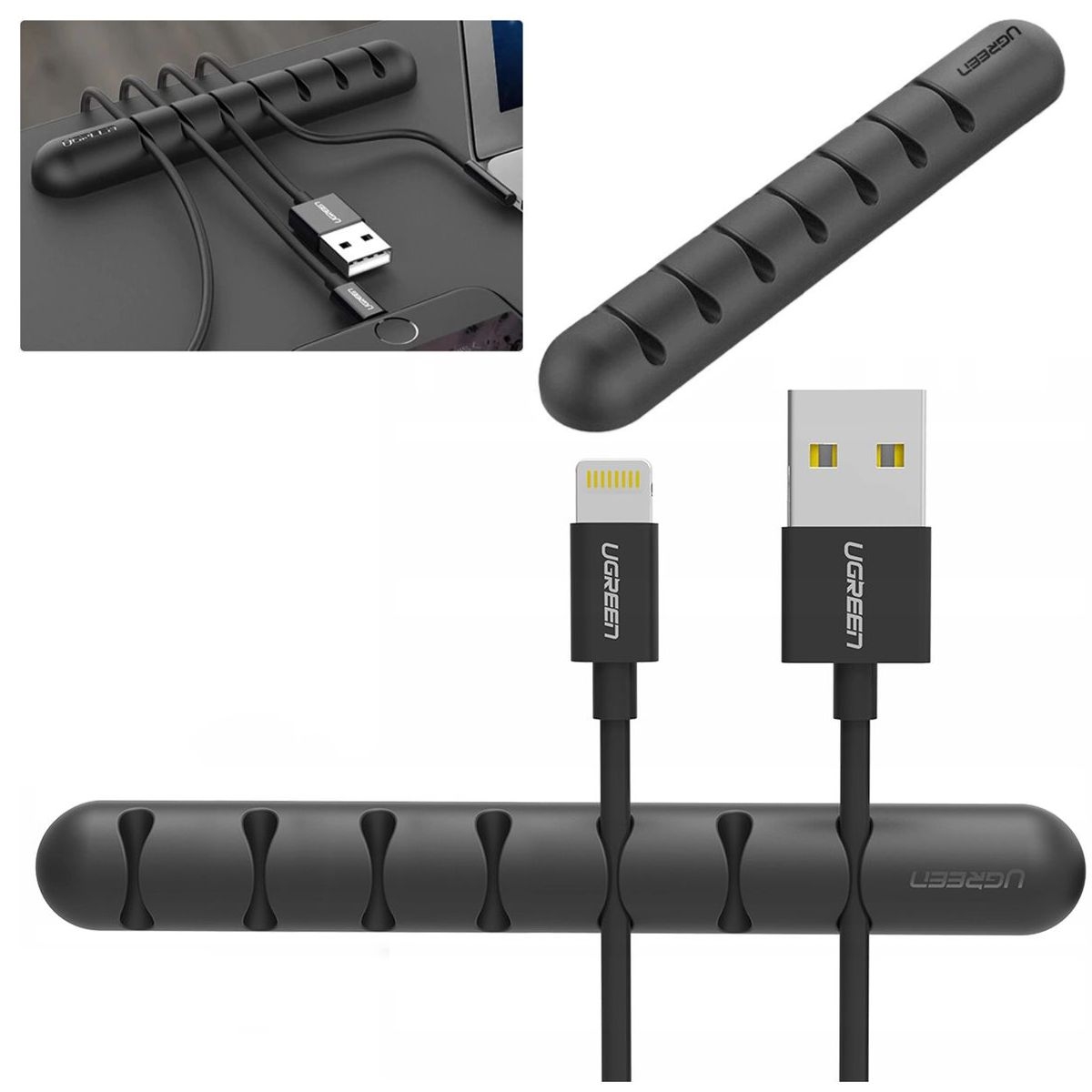 Ugreen | Samoprzylepny Uchwyt Organizer na Kable | 7 miejsc | Czarny