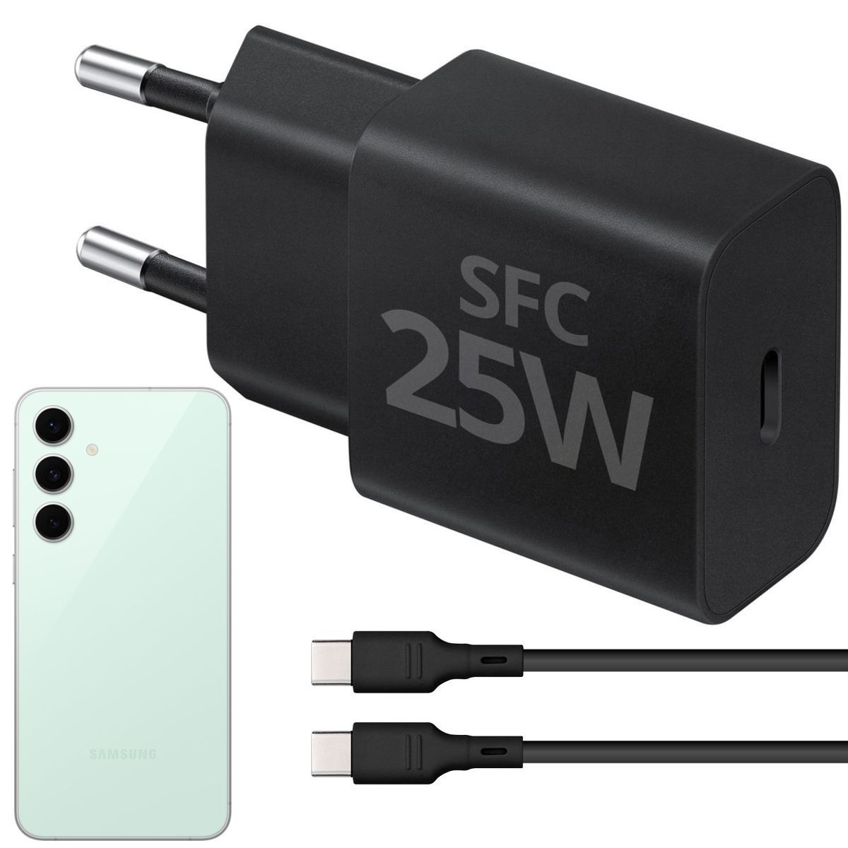 Szybka Ładowarka Sieciowa USB-C PD QC 4.0 SFC | 25W | Czarna + Kabel 100cm